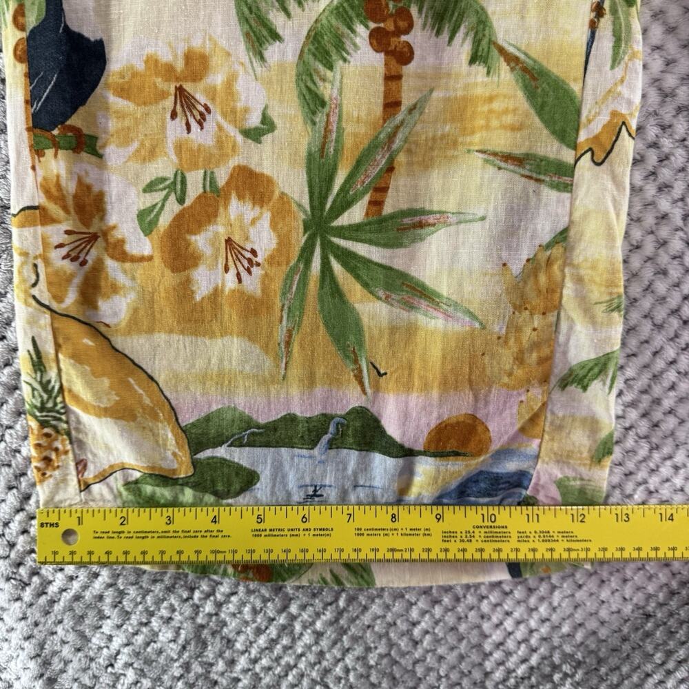 Rachel Zoe Pants S Yellow Linen Tropical Novelty Print PullOn High Rise Wide Leg - Picture 13 of 15